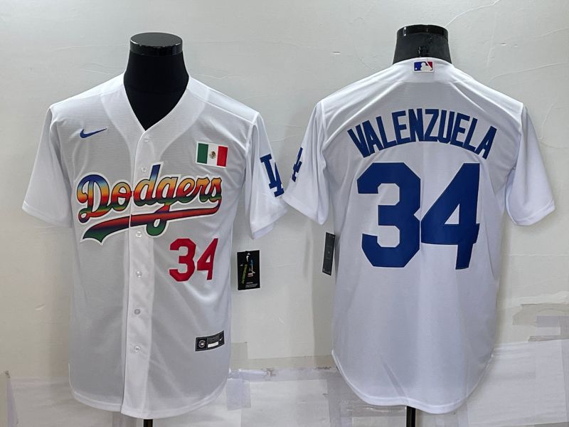 Men Los Angeles Dodgers #34 Valenzuela White rainbow Nike 2022 MLB Jerseys